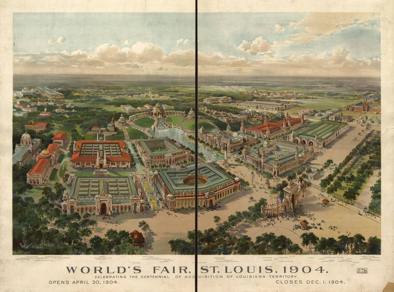 Die Weltausstellung St. Louis 1904 aus der Vogelschau.
