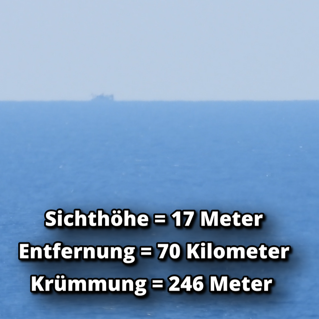Unsere Werte: 17 Meter Sichthöhe, 70 Kilometer Entfernung, 246 Meter Krümmung.