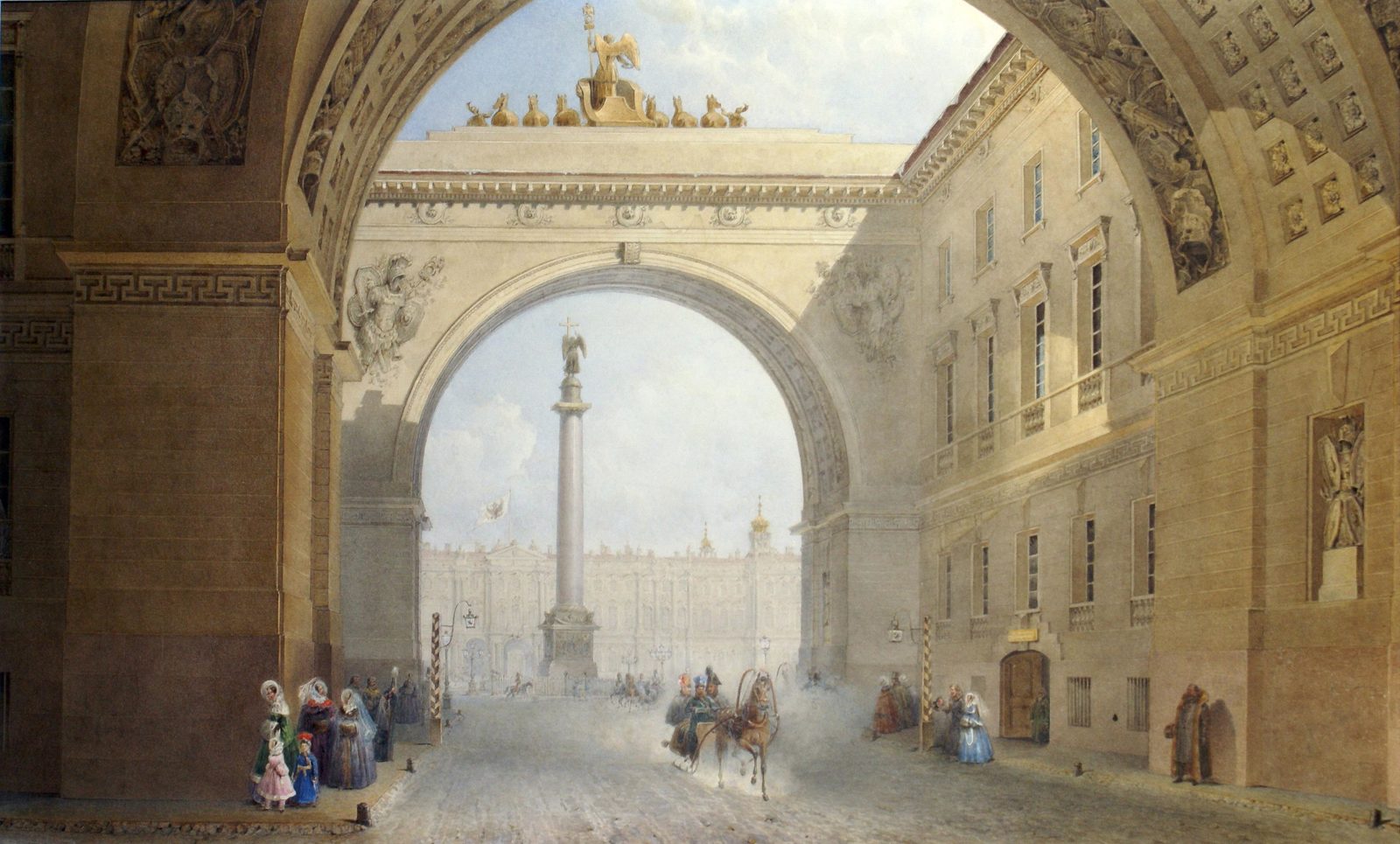 Aquarell von Wassili Sadownikow: Blick durch den Bogen des Generalstabs auf die Alexandersäule
