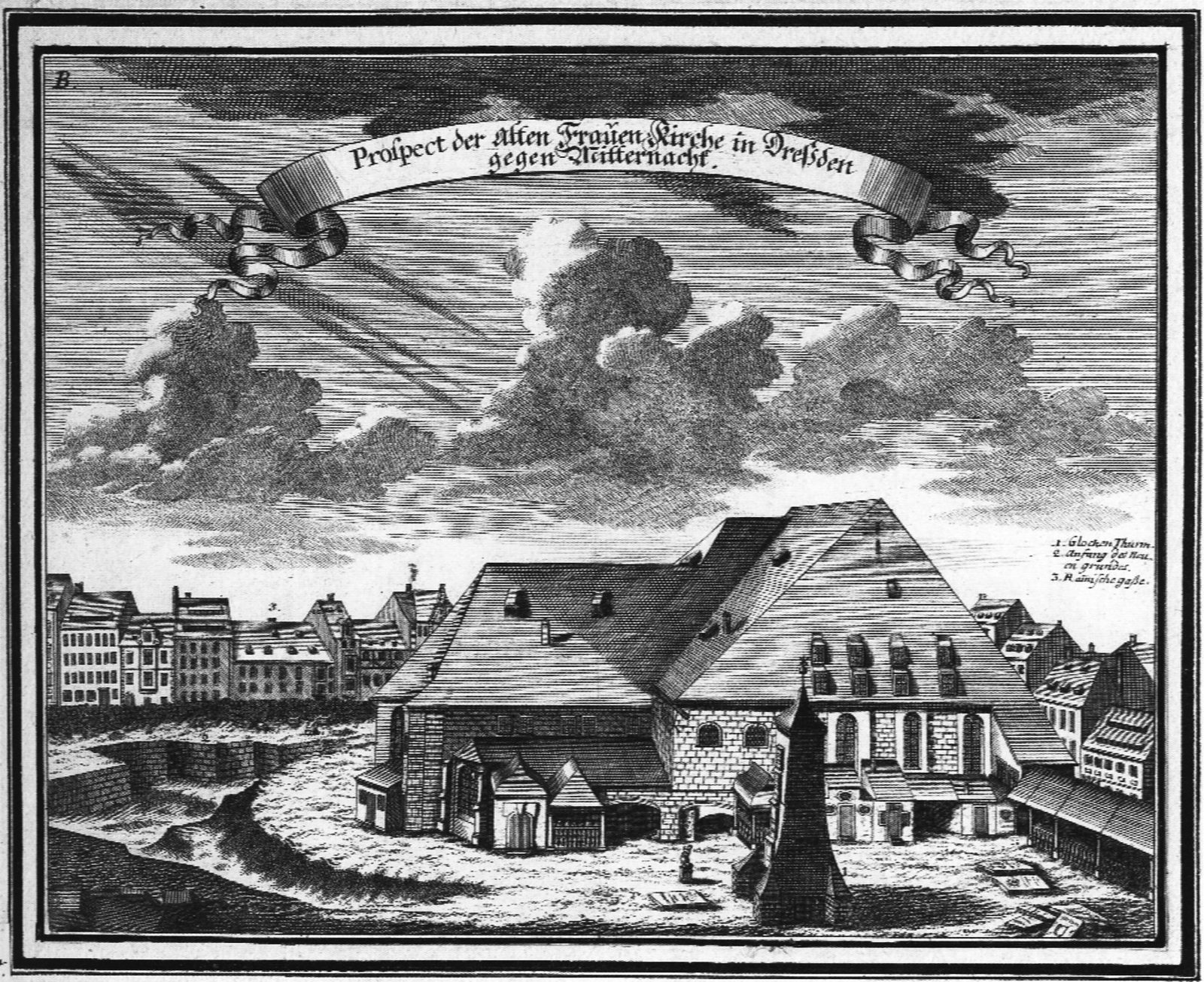 Kupferstich der alten Frauenkirche von Norden, bereits ohne Turm